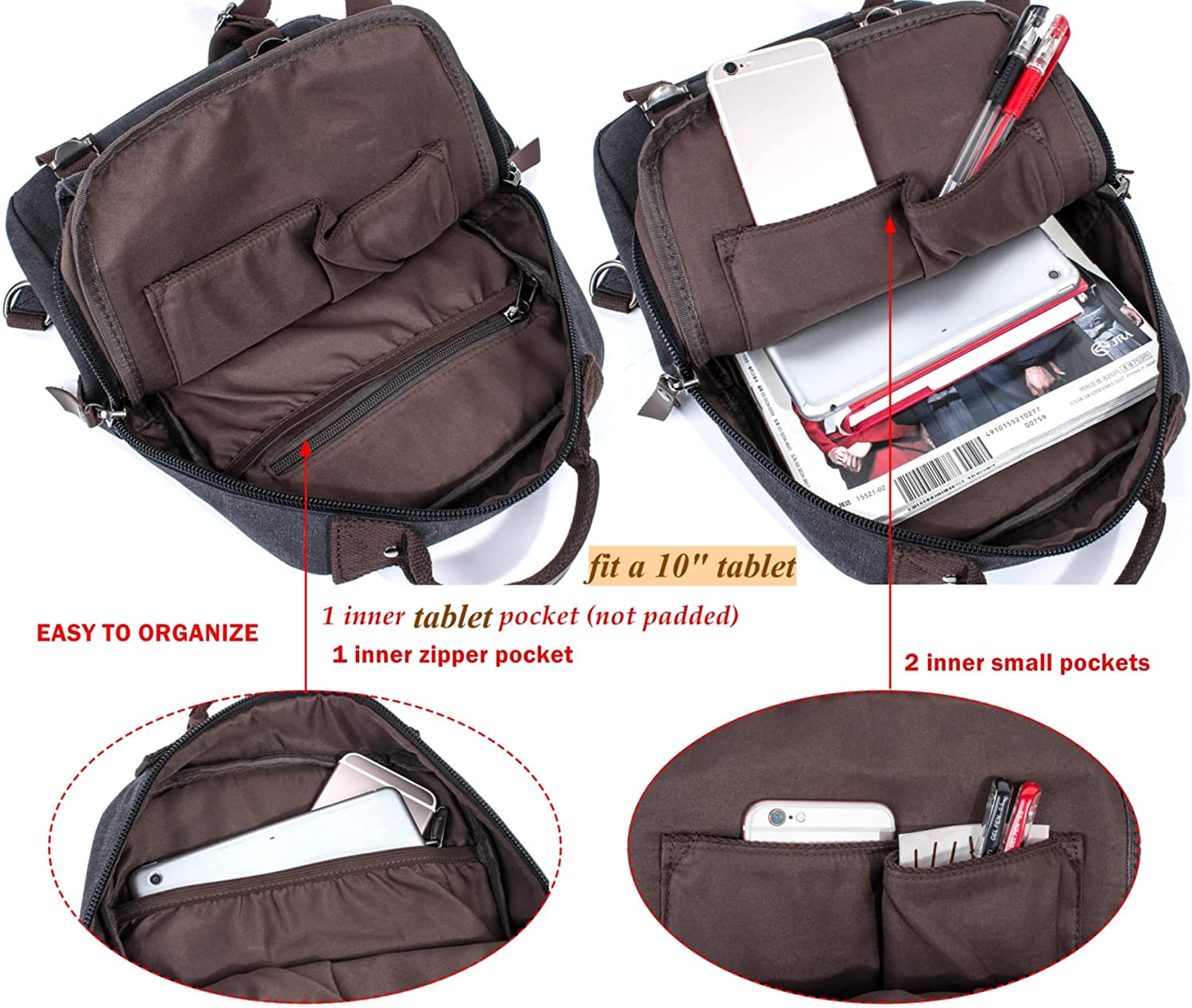 Leaper Canvas Messenger Bag Sling Bag Cross Body Bag Shoulder Bag Coffee, L - Image 6